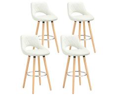WOLTU 4X Taburetes de Bar con Respaldo Sillas de Cocina Juego de 4 Taburetes Altos Cocina Marco de Madera Maciza Imitación de Cuero Silla de Diseño Madera Blanco BH111ws-4