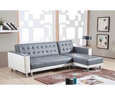 Bestmobilier - New York - Sofá D ángulo Reversible Convertible - 235 x 153 x 77 cm - Blanco/Gris