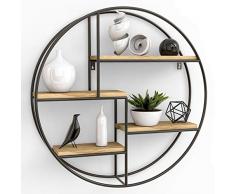 Gadgy ® Estanteria Pared Redonda l con 4 estantes l Estantes Flotantes de Pared l Madera 100% Natural y Metal Soldado Firme l Estilo Industrial/Escandinavo l Ø 42 x 10 cm