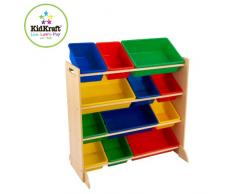 KidKraft- Sort It & Store It Mueble clasificador y organizador de juguetes con 12 contenedores para cuarto infantil , Color Primario/Natural (16774)