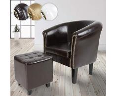 MIADOMODO Sillón Chesterfield con Reposapiés | Tapizado en Cuero Artificial con Patas de Madera, Color a Elegir | Butaca de Piel Sintética para Dormitorio y Salón, Sofá Chester 1 Plaza (Marrón)