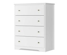 HOMECHO Cómoda de 4 cajones para Almacenaje Cómoda de Noche para Salón Dormitorio Mueble Dormitorio de Madera Blanco 74 x 40.3 x 94 cm