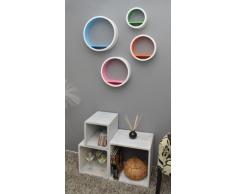 Estante de 4 sets para Sala, Círculos, Estantería en forma redonda, estilo retro de los 70s, para fijar en la pared, en blanco NUEVO