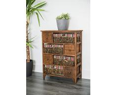 Cajonera grande de madera y mimbre, con cestas y cajones, estilo retro desgastado, color marrón, de alta calidad, vendedor del Reino Unido