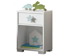 Mesita Noche Shine Blanca Dormitorio Infantil Juvenil 1 cajón Estrella Gris 40x33x56
