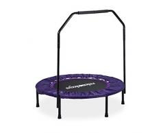 Relaxdays, Negro-Lila, Cama Elástica Plegable con Barra de Apoyo para Interior, hasta 120 kg, Metal-Nailon-Poliéster, 113 x 102 x 102 cm, Adultos Unisex