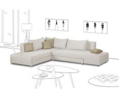 Modernist Création Olivier Lapidus Sofá de Esquina Izquierda Convertible Pashmina, Crema – Tacto Lin