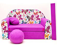 Pro Cosmo M33 - Sofá Cama para niños con puf, reposapiés y Almohada, de Tela, Color Morado (168 x 98 x 60 cm)
