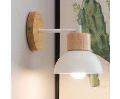 Mengjay Moderna Creativo de Madera Apliques de Pared, Lámpara de Decoración Vintage Lámpara de pared de Montaje en pared Lámpara de Cabecera de Luz de Lectura para Dormitorio Salón (Blanco)
