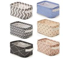 EZOWare 6 Pcs Caja de Almacenaje, Pequeñas Cestas Organizadoras de Tela Plegable con Manijas para Cajones, Armario, Oficina, Baño, Cocina, Dormitorios y mas - Multi-Colores, 25.4 x 16.5 x 12.7 cm