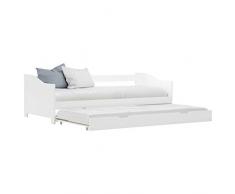 UnfadeMemory Marco de Cama Nido con Ruedas y Listones,Sofá Cama,90x200cm,Muebles de Hogar,Madera Maciza de Pino (Blanco)