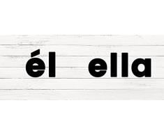 Cabecero Cama PVC Texto El Ella sobre madera blanca 150x60cm | Disponible en Varias Medidas | Cabecero Ligero, Elegante, Resistente y Económico