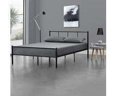 [en.casa] Cama de Metal 140cm x 200cm Cama Doble Cama Matrimonio Somier Negro