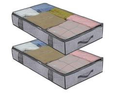 homyfort Juego de 2 Bolsa de Almacenamiento Plegable Debajo de la Cama Organizador de Edredones, Manta, Ropa, con Cremallera y 4 Asas, Plegable, 100 x 50 x 15 CM, Gris Lino, DEXDUBBP2