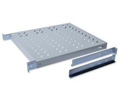 DIGITUS Professional - Baldas con carriles de fijación variables para la fijación en armarios de 483 mm (19) - DN-97644 - Accesorio delantero y trasero, carga 50 kg, desde 600 mm profundidad, 1 unidades de altura, color gris