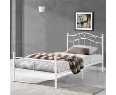 [en.casa] Cama de Metal 90x200 Blanca Armazón Cama Estructura Base con Somier