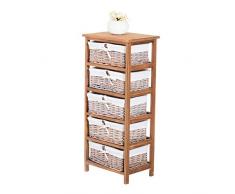 HOMCOM Conjunto Armario Mimbre 5 Cajones Madera Gabinete Almacenamiento Muebles Nuevo
