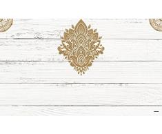 Cabecero Cama PVC Impresión Digital Imitación madera blanca con tribal estilo henna 150 x 60 cm | Disponible en Varias Medidas | Cabecero Ligero, Elegante, Resistente y Económico