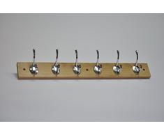 Guardarropa el listón de gancho el listón de guardarropas el colgador madera real/el metal el roble/el brillo el cromo con 6 ganchos 500 x 90 x 60 mm