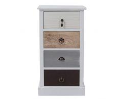 Rebecca Mobili Mesilla de Noche Blanco Negro Beige, cajonera 4 cajones, Madera Paulownia, Estilo Shabby, Dormitorio baño salón- Medidas: 69 x 37 x 27 cm (AxANxF) - Art. RE4310