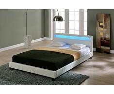 Corium Cama Elegante de Matrimonio tapizada en Piel sintética - con Sistema de iluminación LED - 140x200cm (Blanco) - diseño Moderno
