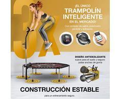 ¡Novedad 2020! Trampolín Smart Fitness, Incl. cinturón de Ritmo cardíaco, vídeo de Entrenamiento, Contador de Saltos y App, Plegable, Manillar Ajustable, portabotellas y Soporte para móvil - HTX100