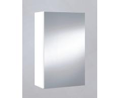 Armario con espejo, cuarto de baño o aseo, para colgar con 1 puerta y 2 baldas interiores color blanco brillo 40x65x21cm