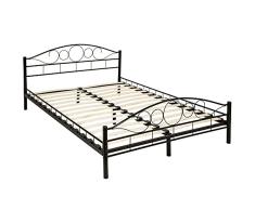 TecTake Cama de Metal Estructura con somier - Varios Modelos - (140x200cm, Negro)