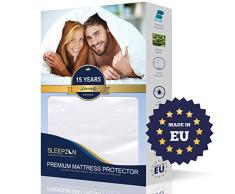 SLEEPZEN Protector de Colchón Impermeable 200x200cm, Muletón 100%, Cubre Colchón Anti-ácaros, Antibacteriano, Antimoho, hipoalergénico – Hecho en Europa – 15 años de garantía