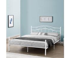 [en.casa] Cama de Metal Doble (Florencia)(180 x 200cm)(Blanca) con cabecero Curvado/Recubrimiento en Polvo/somier Incluido