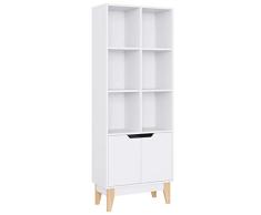 Homfa Armario Almacenaje Armario Alto Madera Mueble Auxiliar Salón Dormitorio Cocina Oficina con 6 Cubos 2 Puertas Blanco 60x30x162cm
