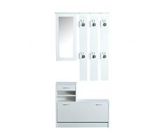 HOMCOM Conjunto de Muebles de Entrada Recibidor Pasillo Set de 3 Piezas Perchero Espejo Zapatero con Cajón 90x22x116cm Madera Blanco