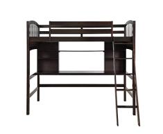 Cheng L Cama Alta Espresso con Escritorio Cama Individual Multifuncional con Estructura de Pino for Que el Adolescente descanse y estudie Marco de la Cama