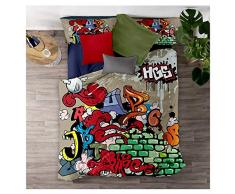 MeeT Juego De Cama Graffiti De Color Hip Hop Funda Nórdica Y Funda De Almohada 80% Microfibra + 20% Algodón con Cremallera Oculta (Estilo 03,(180x220 cm)-Cama de 105/135)