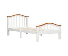 Festnight Estructura de Cama Marco de Madera Cama Individual Estructura de Madera Maciza de Pino Blanco y Roble 90x200 cm