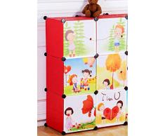 yqtoy Armario de Juguete de Combinación para Niños de Plástico Simple para Bebés Armario de Dibujos Animados Plegable Ensamblado Armario de Almacenamiento para Bebés-Rojo