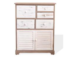 Rebecca Mobili Armario para baño, gabinete Blanco Gris, con 2 Puertas, 5 cajones, Estilo decapado, para Dormitorio y baño, decoración del hogar- Medidas: 77 x 60 x 30 cm (AxANxF) - Art. RE6075