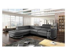 JUSTyou Ice Sofá esquinero Chaise Longue función de Cama Sofá-Cama con cajones Piel sintética Ante sintético (BxLxH): 224x278x69/89 cm Gris Gris I Brazo Izquierdo