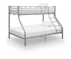 Irfora Estructura de litera de Metal Gris 140x200 cm/90x200 cm
