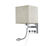 GHL Dormitorio Junto A La Cama Lampara De Pared Luz Led Pantalla De Tela Bajo Techo Familia Lampara De Pared con Interruptor Y Interfaz De Carga USB,3