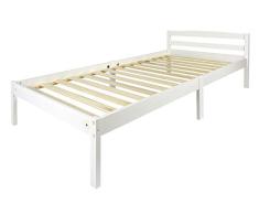 Leomark Individual Cama Infantil de Madera - Classic White - con somier, Barra de Seguridad, para niños, Adultos, Color Blanco, Moderno y Elegante Mobiliario, Espacio para Dormir: 90x200 cm