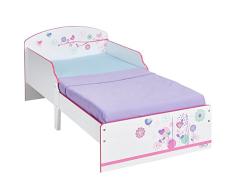 hellohome Cama Infantil con diseño de Flores y pájaros, Madera, Blanco, 142.00x77.00x59.00 cm