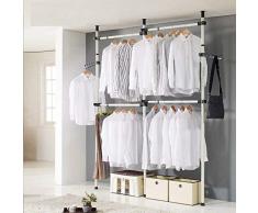 Perchero Extensible, Suspensión Ajustable de la Suspensión de la Ropa Casera 4-Pole, Guardarropa Simple, Metal y Plástico Altura Ajustable 160-320cm