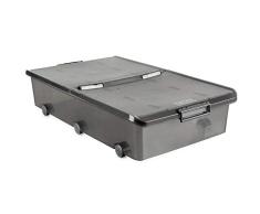 Tatay 1151114 Caja de Almacenamiento Multiusos Bajo Cama con Tapa y Ruedas, 63 l de Capacidad, Plástico Polipropileno Libre de BPA, Marrón Translúcido, 45 x 78 x 18 cm