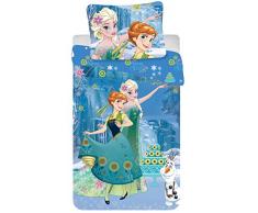 Jerry Fabrics Ropa de Cama para Niños con Cremallera, Diseño Disney Frozen, Algodón, Azul, 200x140x0.5 cm