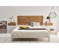 HOGAR24 ES- Cabecero Acabado Madera Maciza Natural + 2 mesitas flotantes con cajón Acabado Encerado. Medidas cabecero: 155 x 60 x 2 cm.