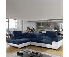 Willis - Sofá convertible, ángulo izquierdo, azul y blanco