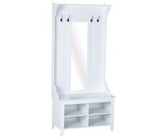 HOMCOM Conjunto de Muebles de Entrada Recibidor Pasillo Set de 3 Piezas Perchero Espejo Banco Zapatero con Estantes 80x40x170cm Madera