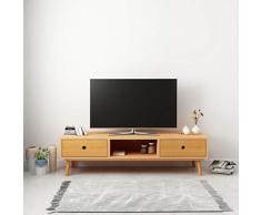 UnfadeMemory Mueble para TV con 2 Cajones y 1 Compartimento,Mesa para TV,Armario para Equipos,Estilo Escandinavo,Madera Maciza de Pino,120x35x35cm (Marrón)