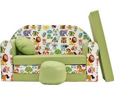 Pro Cosmo Z5, sofá Cama con Puff/reposapiés/Almohada para niños, Tela Verde, 168 x 98 x 60 cm